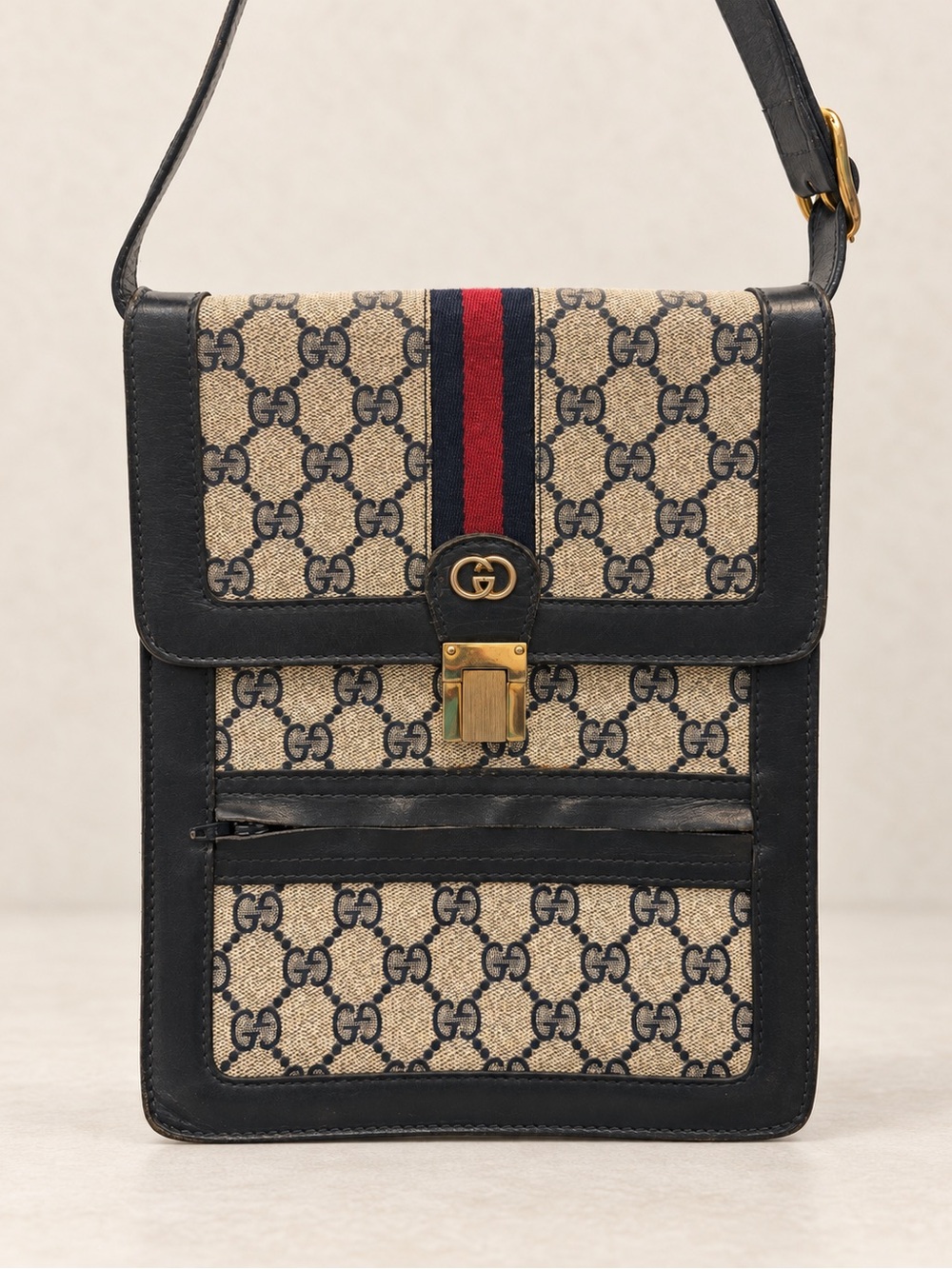 Vintage 1980s Gucci Accessory Collection GG Monogram Web Stripe Shoulder Bag